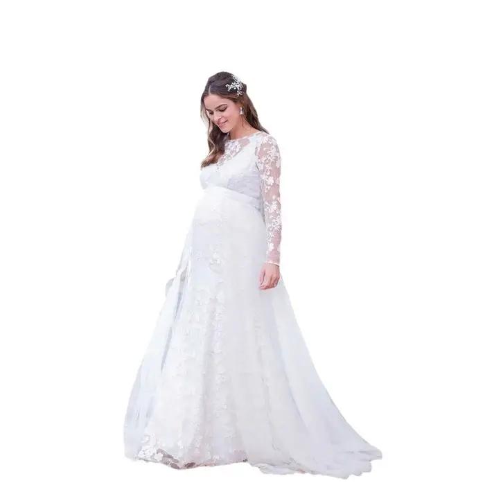 ALTERFull-Robe Longue Maxi en Dentelle, Manches sulf, en Forme de V, Ourlet au Dos, Bouffante, pour
