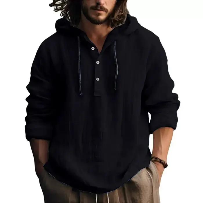 2025 nouveaux hommes blouse décontractée coton lin chemise hauts amples à manches longues t-shirt pr
