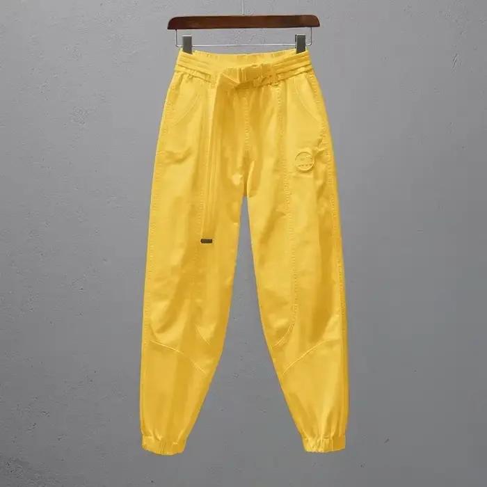 Pantalon blanc pour femmes avec ceinture élastique, jogging ample et décontracté, Leggings longueur