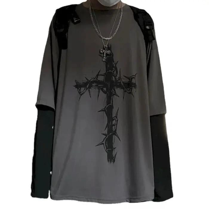 T-shirt pour hommes été croix d'épines valise hommes T-shirts à manches longues foncé Hip-hop hommes