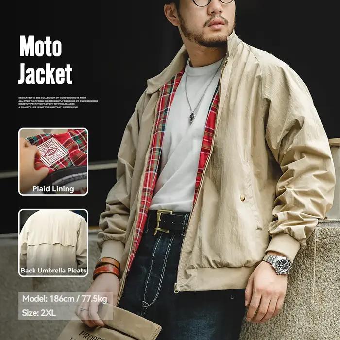 Maden hommes Vintage kaki vestes rétro travail col montant Moto veste décontracté fermeture éclair a
