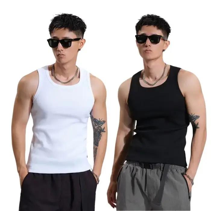 Été solide col carré débardeur coton noir blanc gris femmes hommes grande taille vêtements débardeur