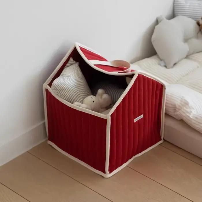 Sac de rangement en coton rouge de style maison pour couches, vêtements et jouets de bébé, panier de