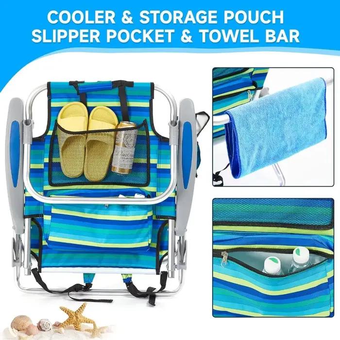 Lot de 2 chaises de plage pliantes légères et portables pour adultes, chaises de plage pliantes à po