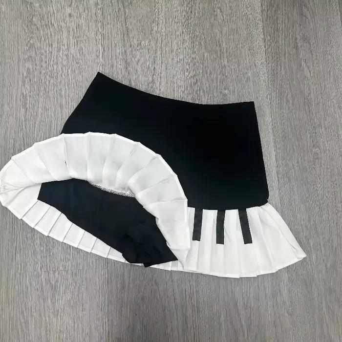 Jupe plissée vintage piano noir et blanc de style doux et épicé pour femmes, nouveau design de print
