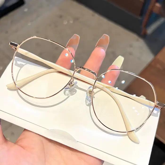Lunettes claires femmes polygonales monture métallique lunettes 0 miroir plat lunettes pour filles A