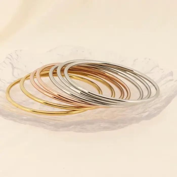 Bracelet Simple en acier inoxydable pour femmes et hommes, couleur or argent, fil géométrique rond,