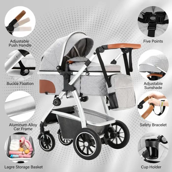 Poussette de luxe 3 en 1 pour bébé, portable, pliable, avec cadre en aluminium, pour nouveau-né et n