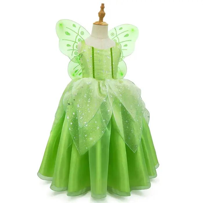 Robe de fée Cosplay pour filles, film classique Disney, elfe fée clochette, bretelles vertes avec ai