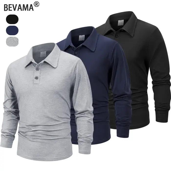 Printemps hommes d'affaires décontracté à manches longues Polo couleur unie à la mode respirant conf