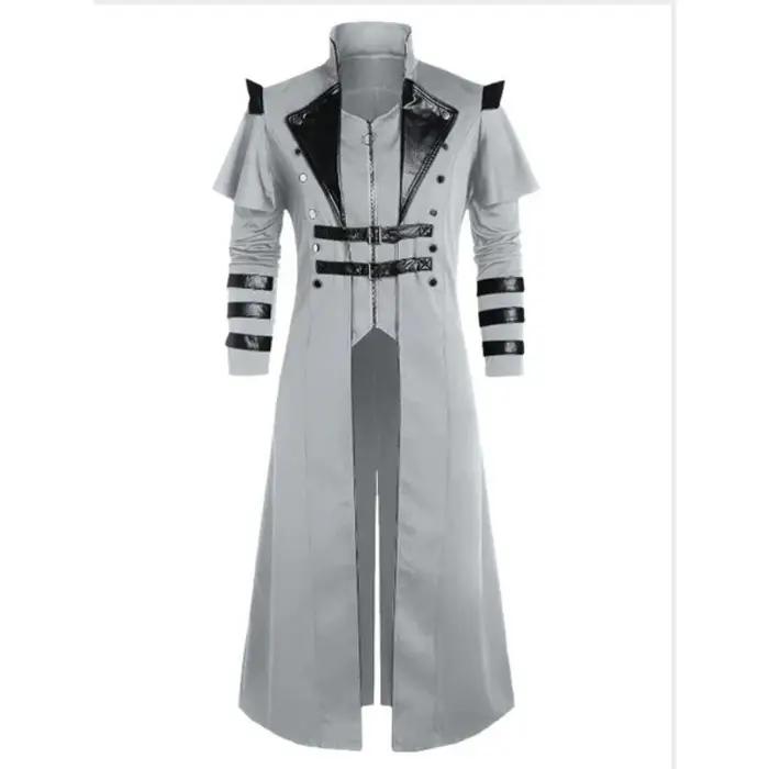 Vintage Halloween médiéval Steampunk Assassin elfes Pirate Costume adulte hommes noir longue veste f