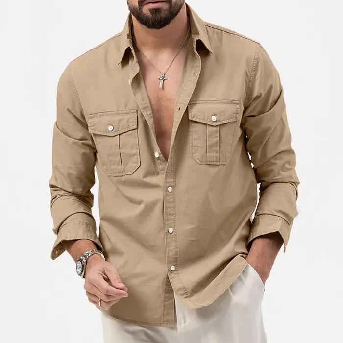Chemise à manches longues pour hommes, vêtements de Fitness rétro Tiki de couleur unie, chemise d'au