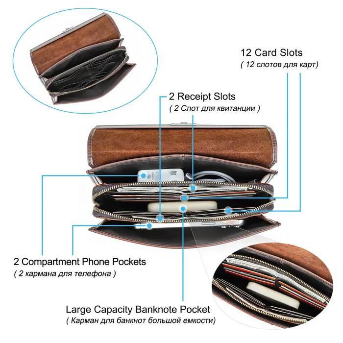 CONTACT'S-Pochette de Luxe en Cuir group pour Homme, Sac à Main de Styliste avec Mot de Passe, Porte