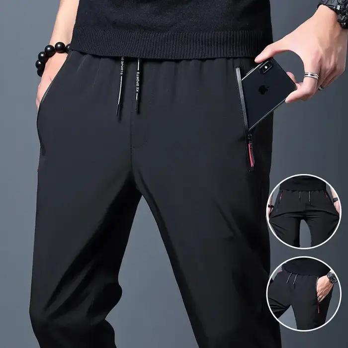 Pantalon décontracté homme Stretch coupe ajustée taille élastique survêtement coréen classique bleu