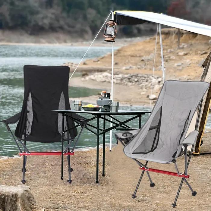 Chaise pliante avec accoudoir, chaises de Camping en aluminium avec couvercle de tasse, chaise pliab