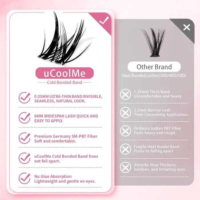 UCoolMe cils Aphrodite 154 pièces Kit de grappes avec dissolvant de liaison et de joint longue durée
