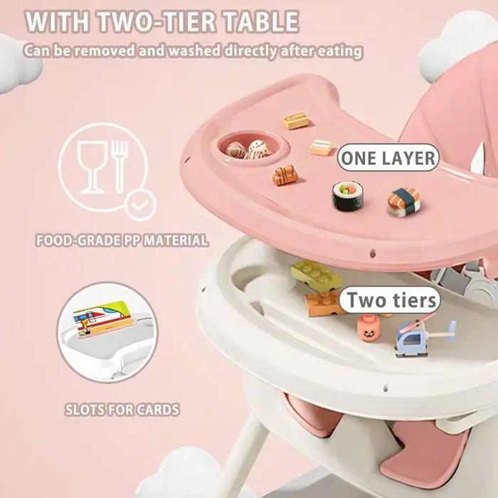Chaise haute bébé 3 en 1, chaise haute pliable et réglable pour bébés avec plateau amovible, ceintur