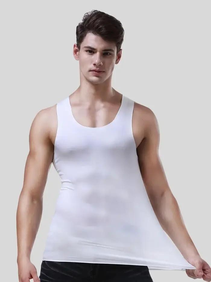 Gilet pour hommes, sous-vêtements de fitness serrés et respirants sans couture en soie glacée, maill