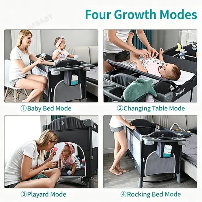IMBABY-Lit bébé portable multifonctionnel avec table à langer, berceau à bascule pour enfants, lit n