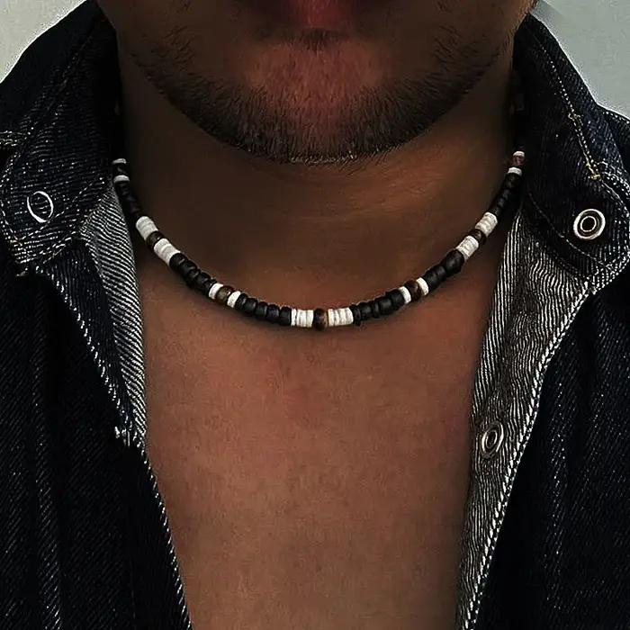 Collier Hombre bohême mâle surfeur collier pour homme bijoux coquille de noix de coco homme en bois