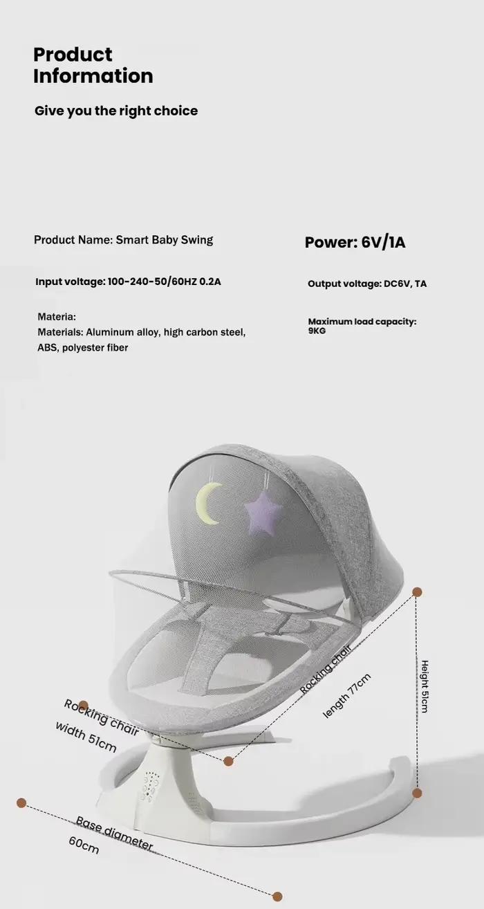 Berceau électrique pour bébé, moustiquaire, musique Bluetooth, chaise à bascule, télécommande multif