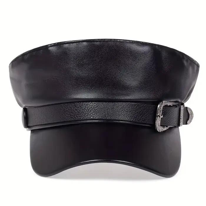 Chapeau en cuir avec grande ceinture pour femmes et hommes, chapeaux de marin, casquettes béret noir