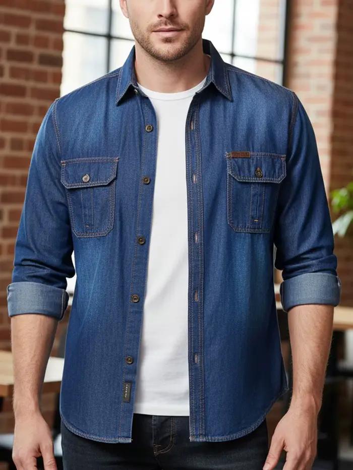 FREDD MARSHALL 2025 automne nouvelle mode hommes à manches longues Denim chemise décontracté boutonn