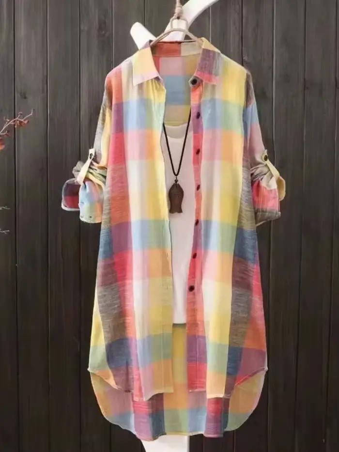 Chemisiers pour femmes grande taille 2025 nouvelle chemise ample à carreaux à rayures Vintage léger