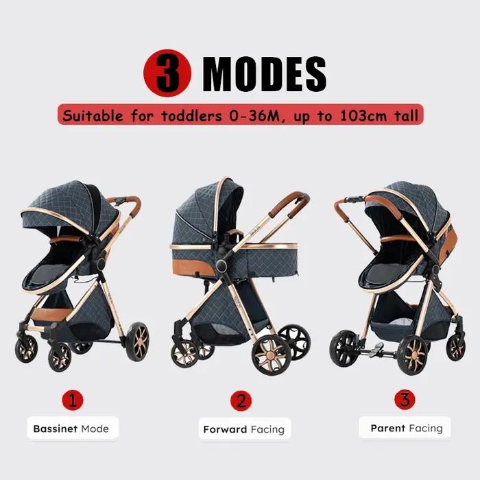 Poussette multifonction 3 en 1, système de voyage et landau avec nacelle incluse et cadre pliable lé