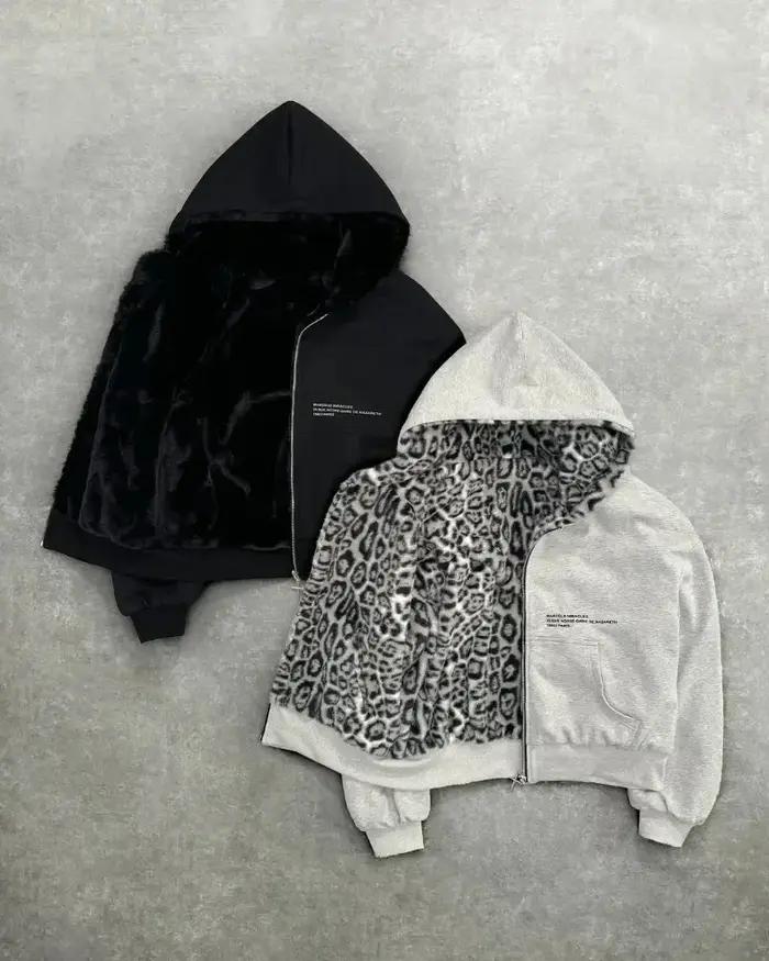 Vêtements léopard double face en automne et en hiver, original Kuaku rétro élégant, sweat à capuche
