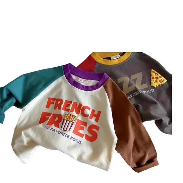 UNITIM enfants contraste T-shirt conception dessin animé à manches longues bébé garçons hauts printe