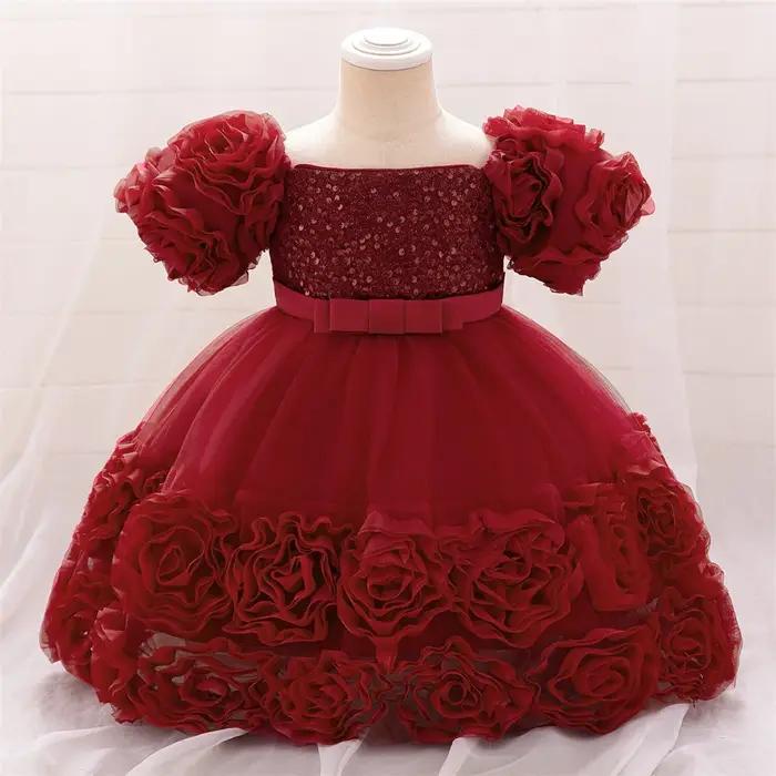 Robes à fleurs à paillettes pour petites filles, en dentelle, pour mariage, noël, fête de 1er annive