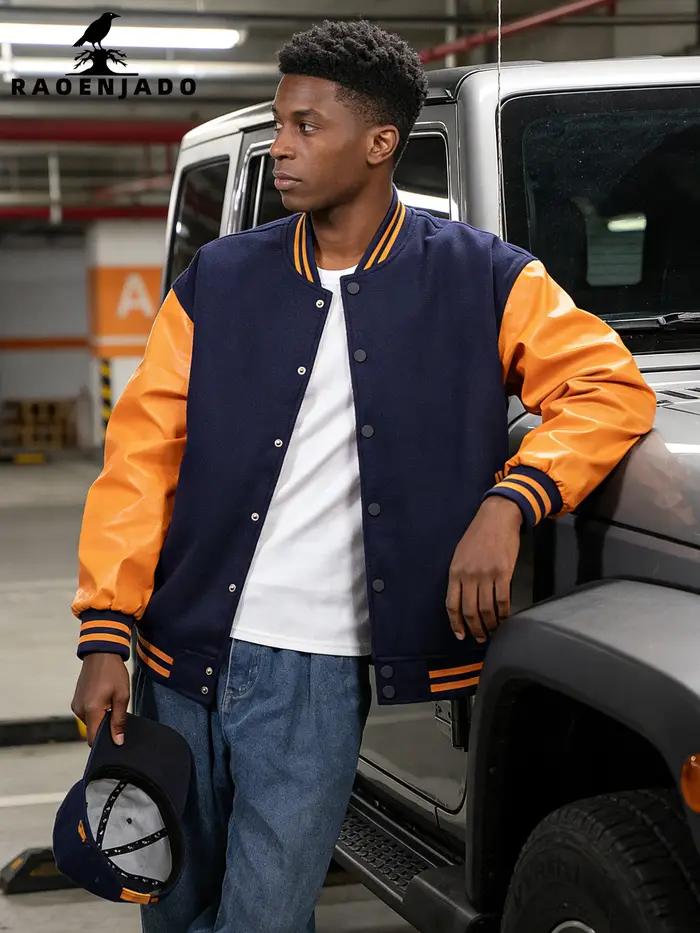 Veste universitaire pour homme, manches en simili cuir, style classique Letterman, veste bomber, ves
