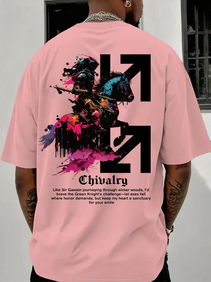 T-shirt décontracté d'été pour homme à manches courtes avec motif chevalier et hache, col rond, coup
