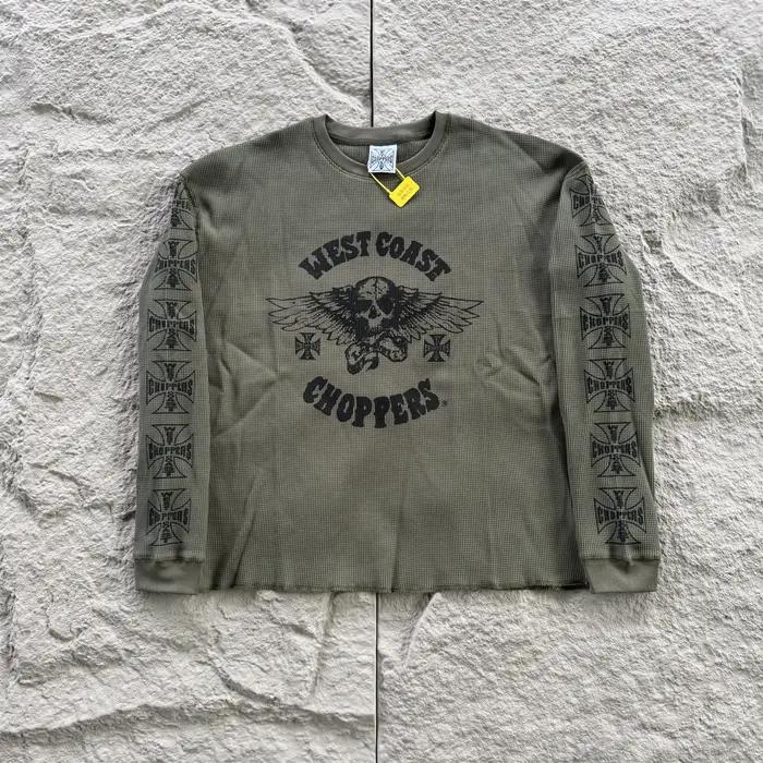 T-shirt ample à manches longues pour homme, style américain vintage, imprimé en tissu gaufré, décont