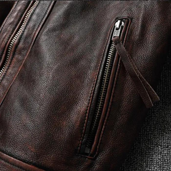 Veste en cuir de vache surdimensionnée, couche supérieure, rouge-marron, Style moto rétro américain,