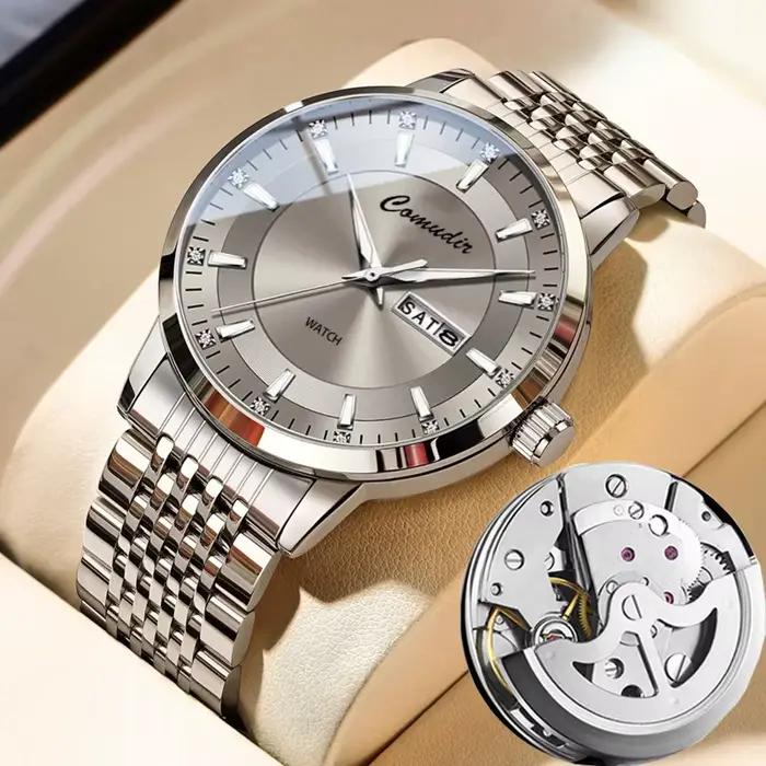 Montre pour hommes entièrement automatique et Non mécanique, évidée, étanche, tendance, brille dans