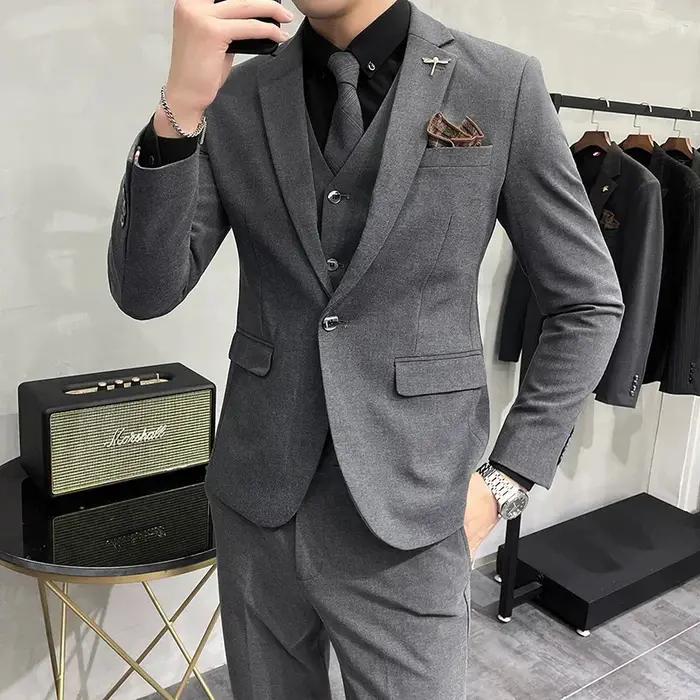 (Veste + gilet + pantalon) haut de gamme marque Boutique mode couleur unie hommes décontracté costum