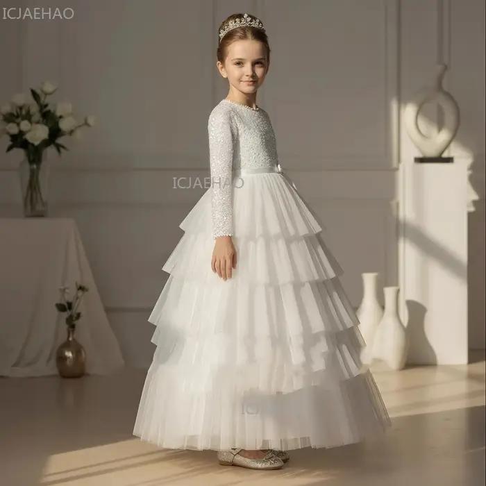 Robes de cérémonie blanches pour filles, style princesse, avec jupe à volants, pour fête, anniversai
