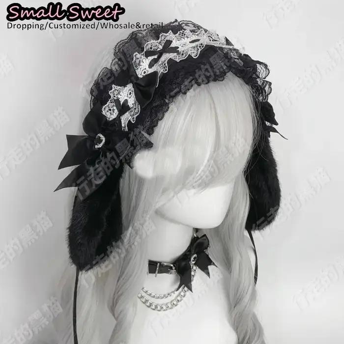 Goth lapin oreille arc bandes de cheveux Harajuku gothique Lolita Y2K fille oreilles de lapin bandea