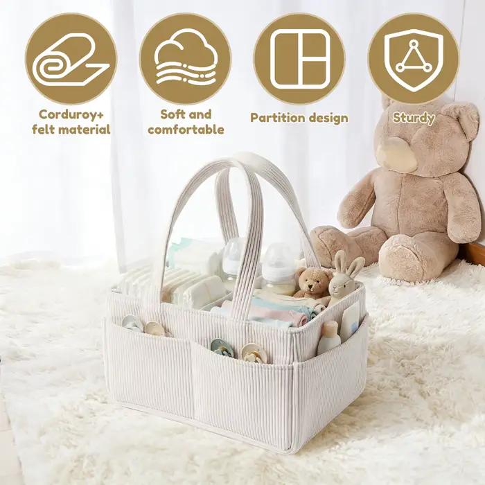 Organisateur de couches pour bébé en velours côtelé, panier de rangement pliable multi-poches avec p