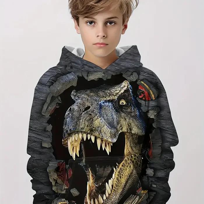 Sweat capuche manches longues enfant imprimé dinosaures dessin animé extérieur garçon printemps automne