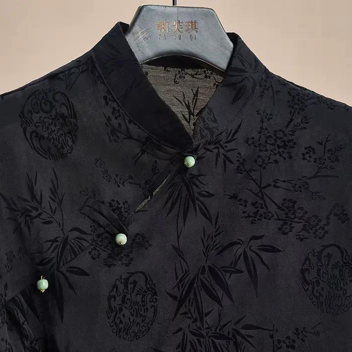 Chemise fine rétro nouveau Style chinois Cheongsam haut noir Jacquard T-shirt à manches courtes été