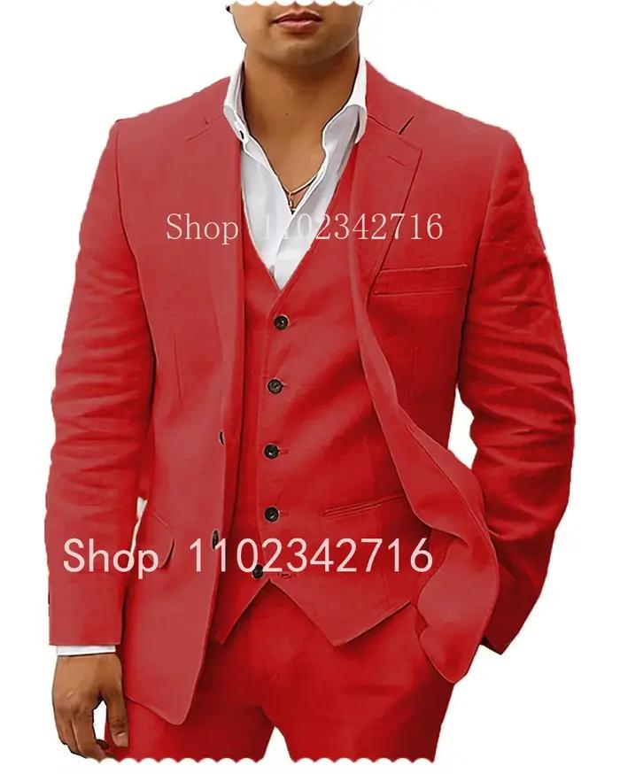 Costume d'été 3 pièces en lin pour hommes, Tuxedos pour marié de mariage, décontracté, plage, person