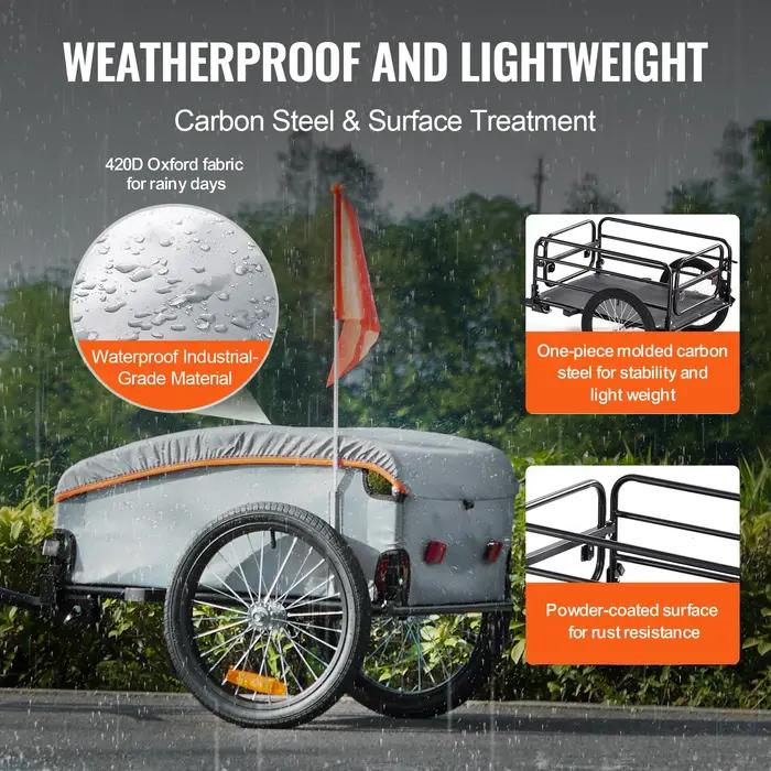 SucceBuy 100 lb remorque de chargement de vélo chariot de vélo pliable avec couvercle étanche et réf