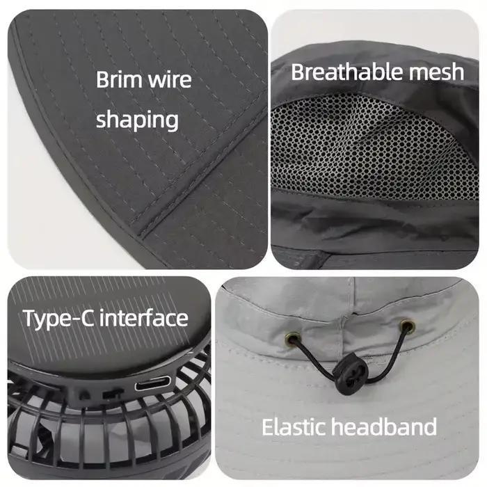 Chapeau de soleil d'été d'extérieur avec 2 ventilateurs, large bord, sangle coupe-vent, chargement s