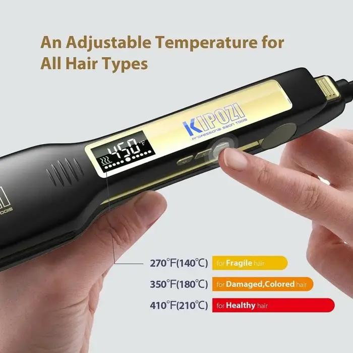KIPOZI – fer à lisser professionnel en titane avec affichage numérique LCD, fer à friser à chauffage