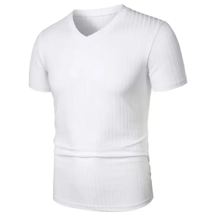 T-shirts musculaires à manches courtes pour hommes, col en V extensible, musculation, Streetwear lég