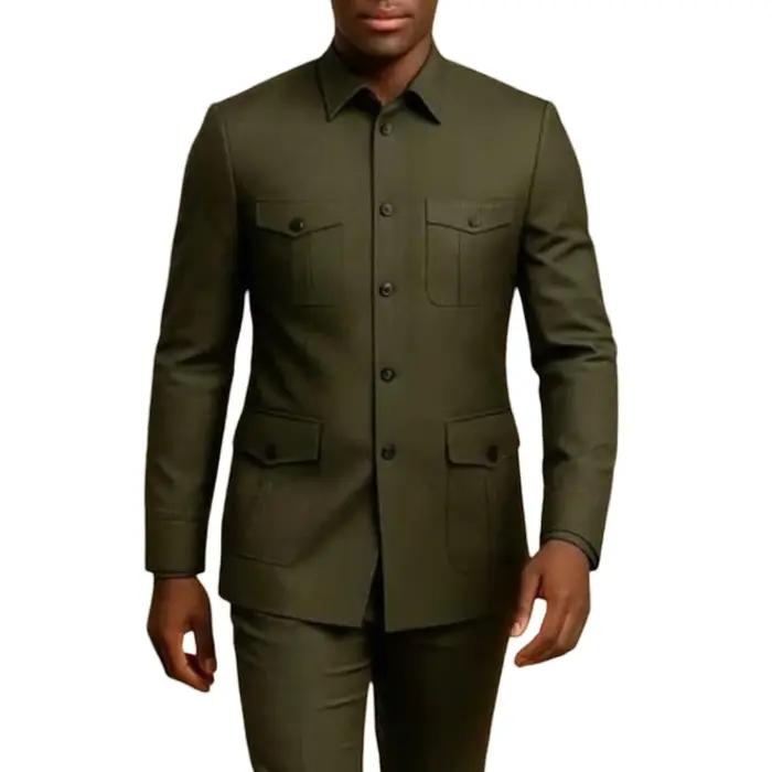 Costumes décontractés pour hommes Safari avec poches, col montant, style de mode chinois, coupe ajus