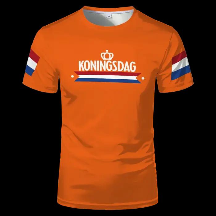 T-shirt à motif de vêtements orange pour la fête du roi néerlandais, avec image du drapeau néerlanda